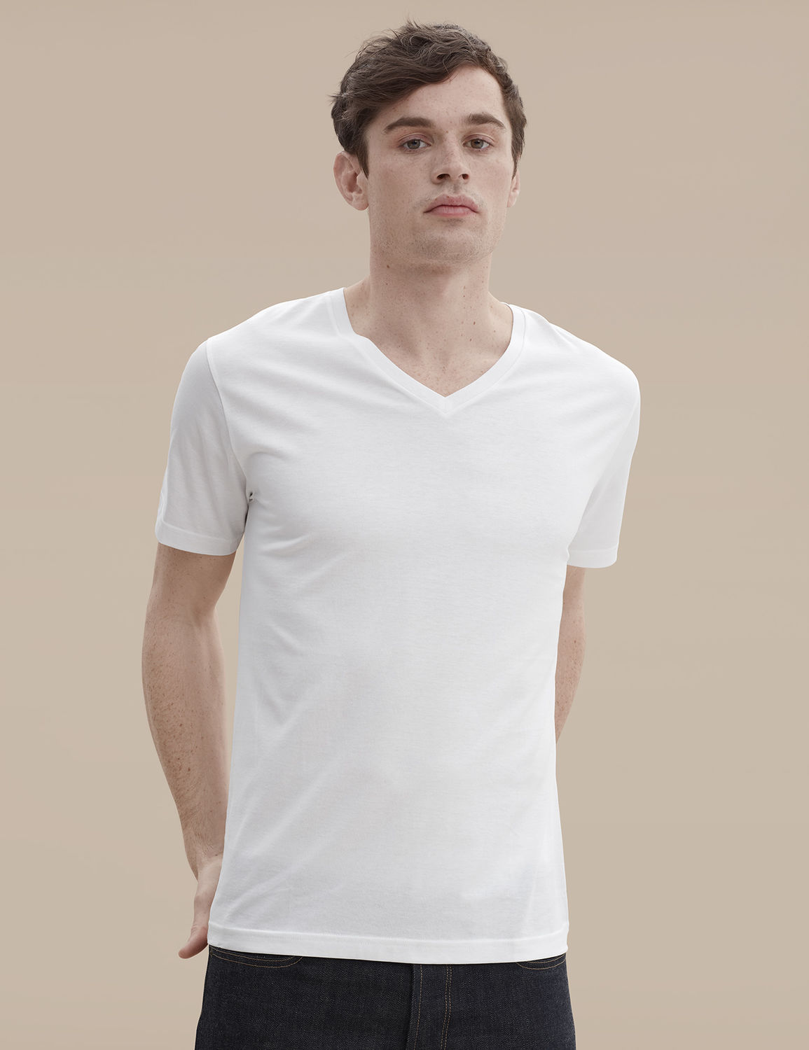 white men's v-neck t-shirt