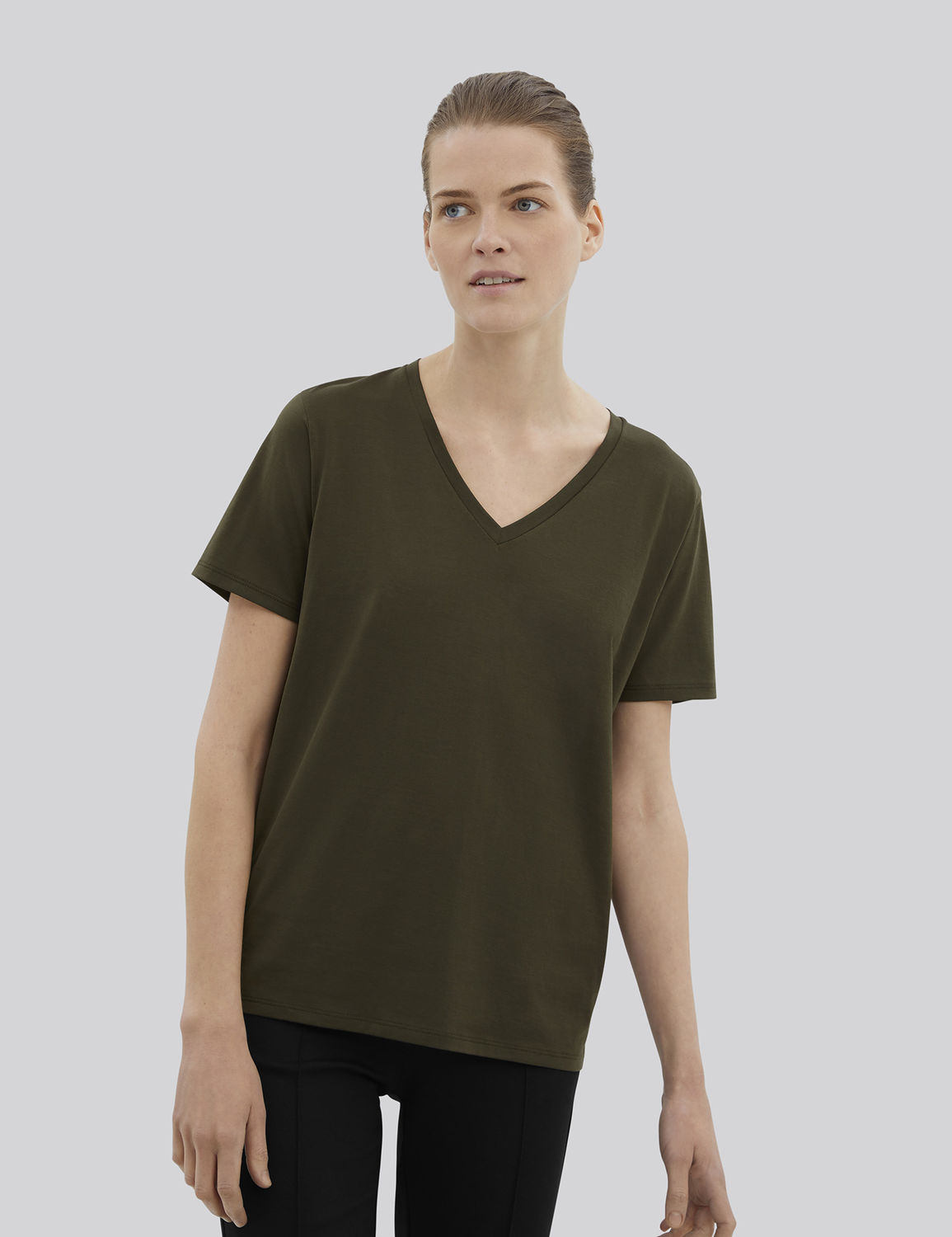women's green relaxed t-shirt with v-neckline