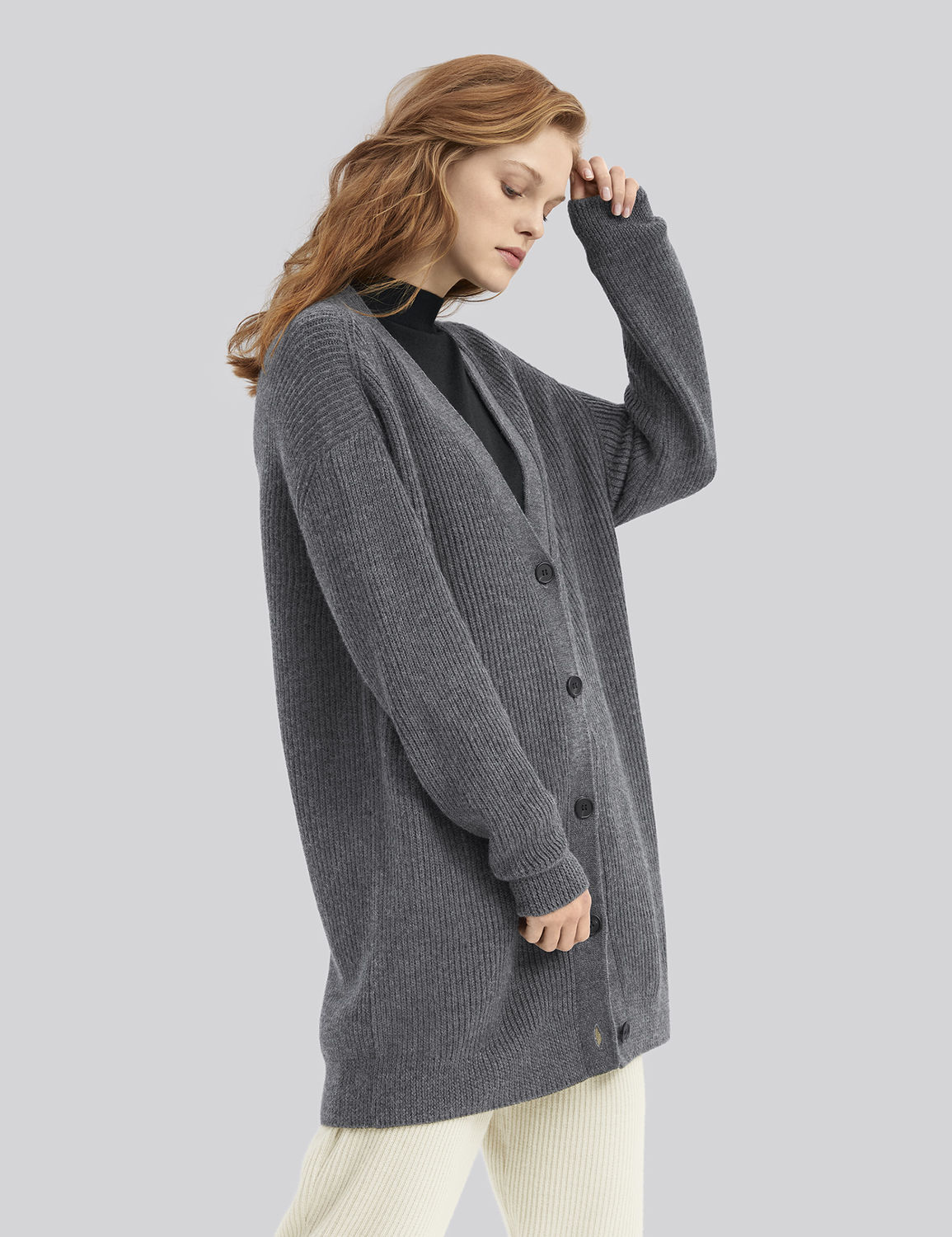 women's charcoal oversized ribbed cardigan