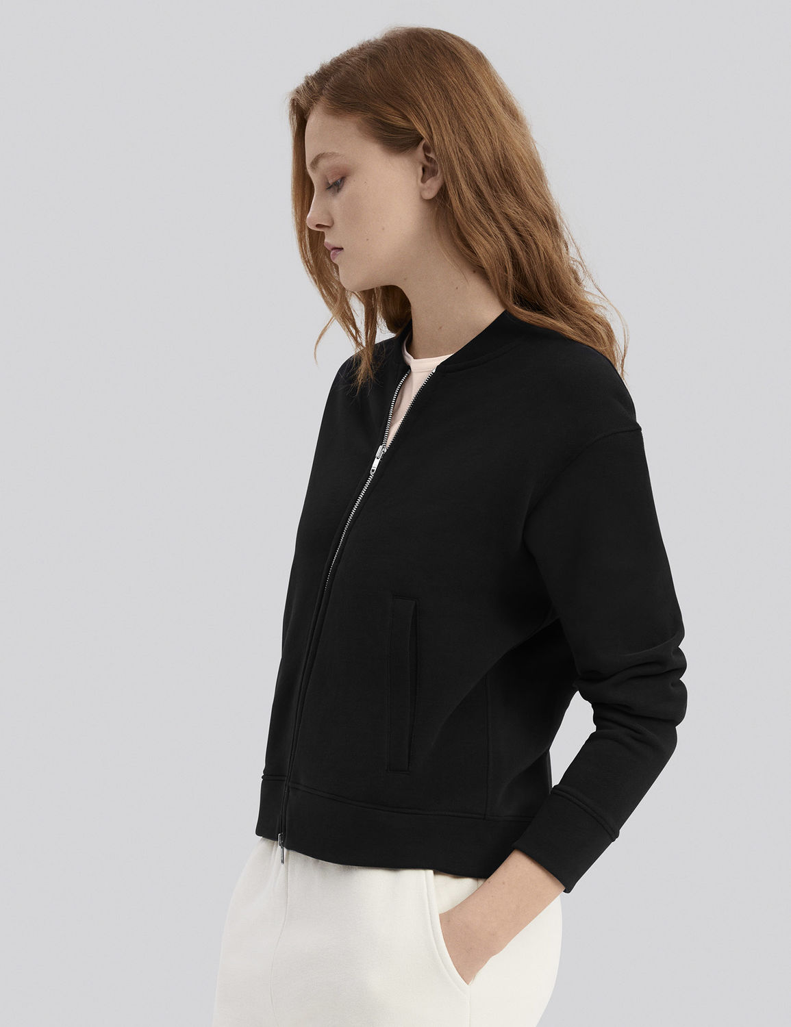 women's black zip-up sweater bomber